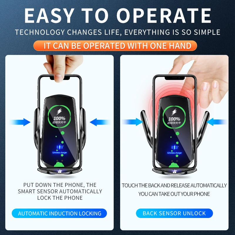 Super Smooth Car Mobile Phone Holder 15w Wireless Charging Auto open/close