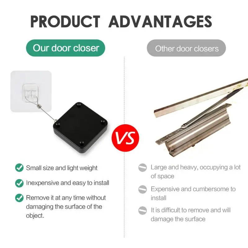 Adjustable Automatic Door Closer with Sensor: Punch-Free, Surface Mount, Effortless Home Improvement Door Bracket Closer.